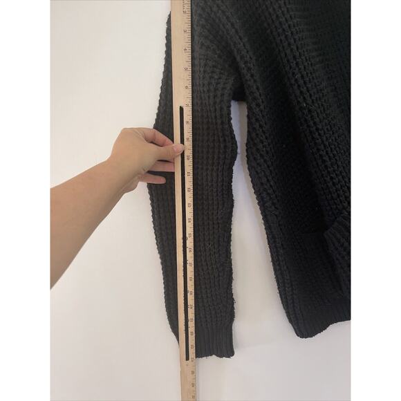 A New Day‎ Black Chenille Knit Cardigan Sweater Sz Large Open Draped 2 Pockets - Picture 11 of 11